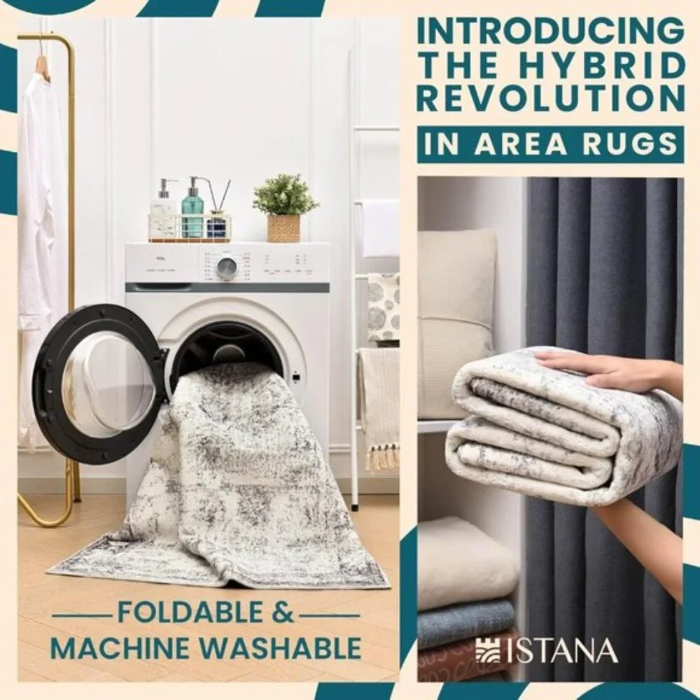 New 3x5 White Cream/Grey Area Rug, Washable, Non-Slip, Kid & Pet Friendly